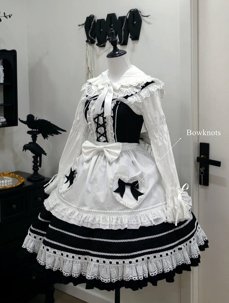 White Lolita Apron with Multicolor Bowknots