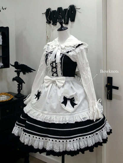 White Lolita Apron with Multicolor Bowknots
