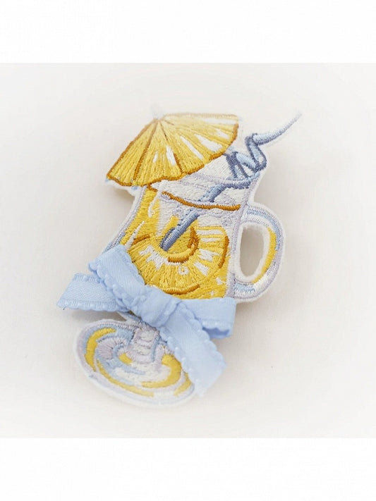Blue & Yellow Pineapple Soda Embroidery Brooch - Badoni B DOLLY Original Design
