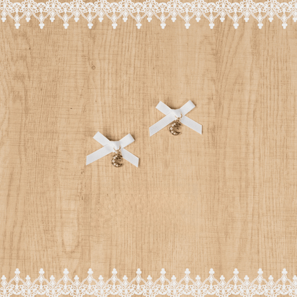 Charm Schleife Haarspangen Jirai Kei Weiß mit Perlen Mond/Herz