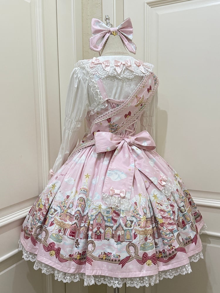 Skirt Pink Lolita Snow Print Country Jumper Stars and Sweet