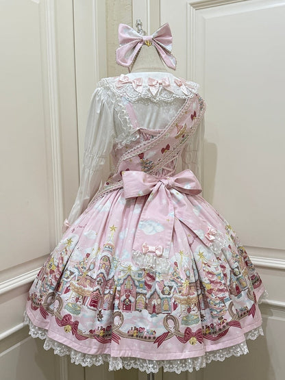 Skirt Pink Lolita Snow Print Country Jumper Stars and Sweet