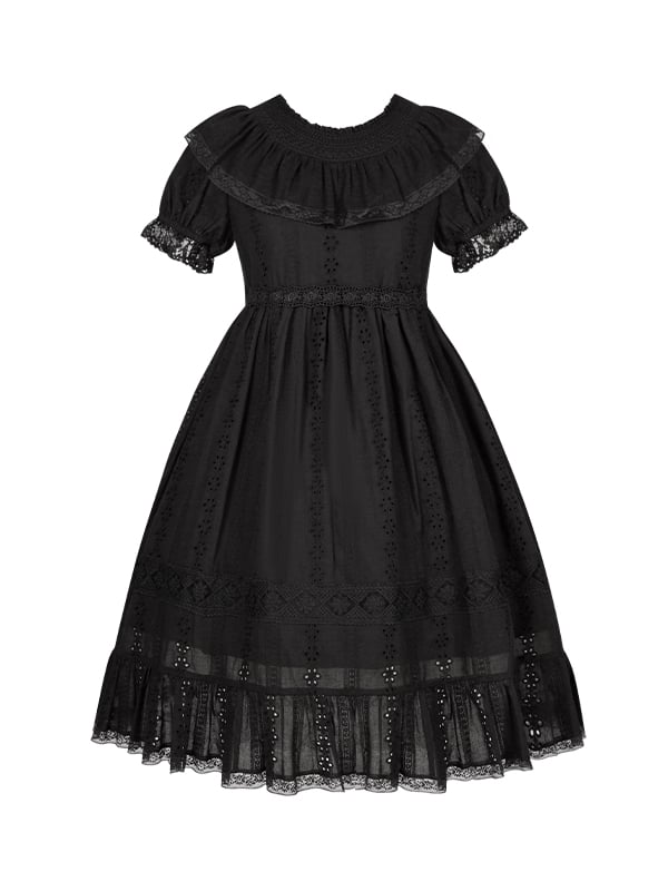 Süßes Lolita-Kleid Kuro Puff High Black Cotton Ärmel Taille