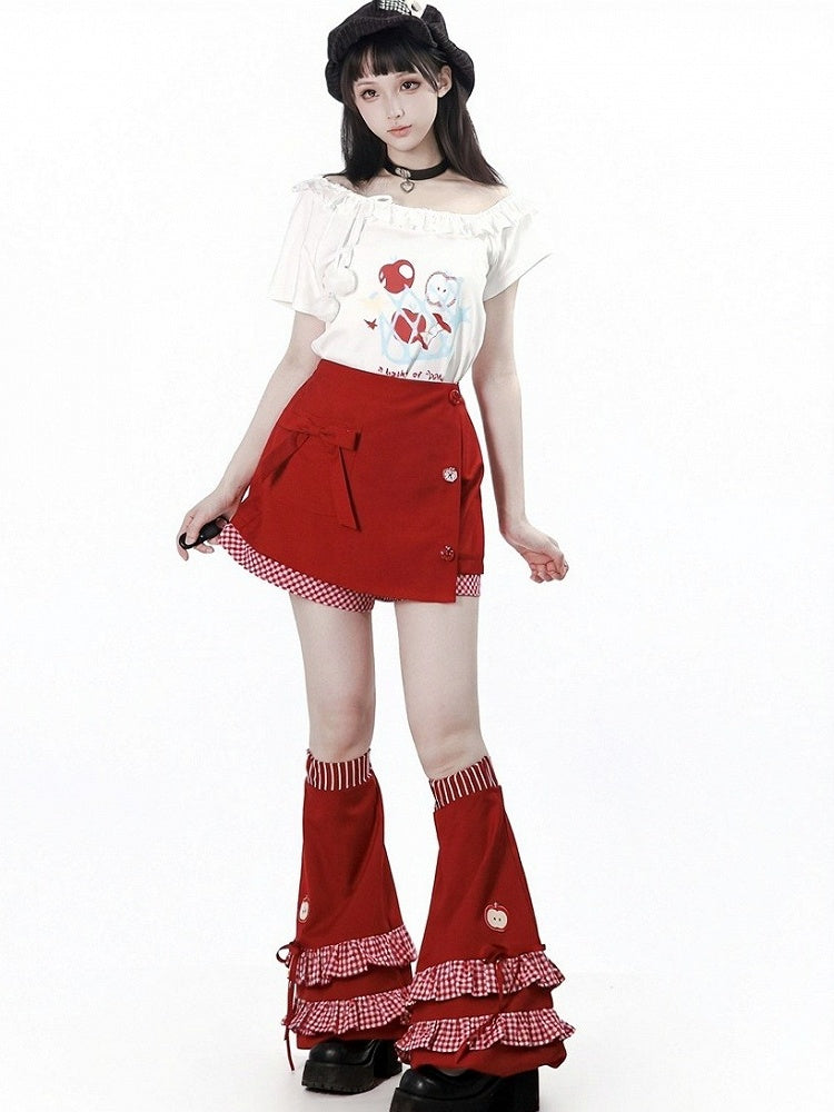 Red Gingham Asymmetric Skort - PINK SAVIOR