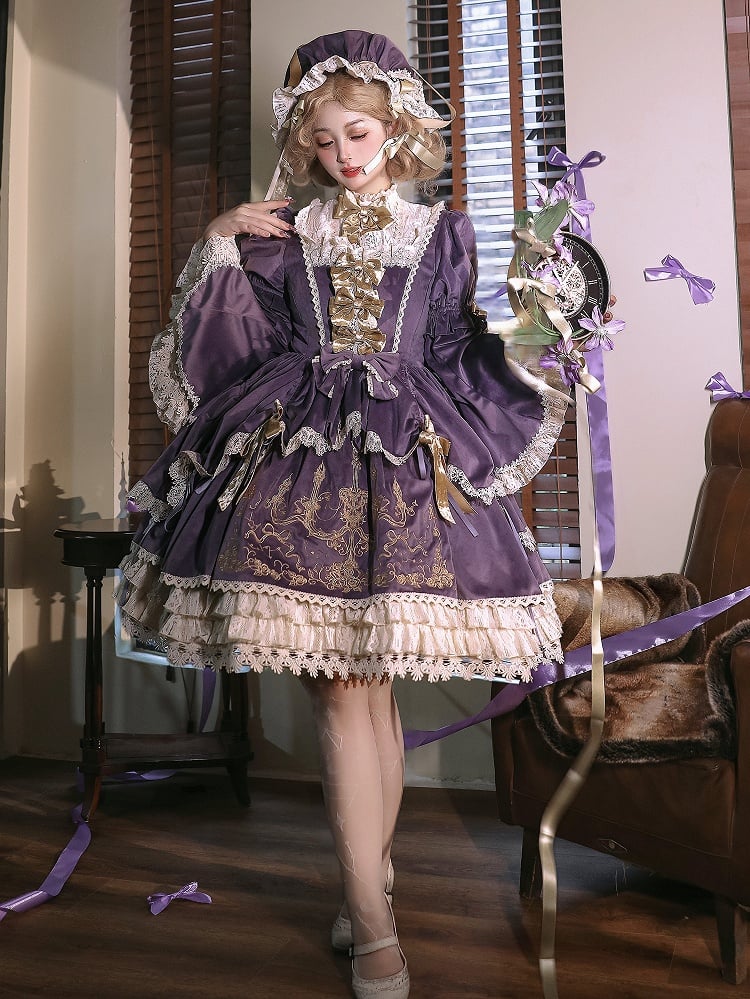 キャンドル燭台刺繍ベルベット紫袖ベルと