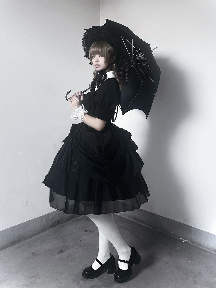 Black with Jumper Gothic Overlay Drawstring Boned Detachable Waist Lolita Skirt