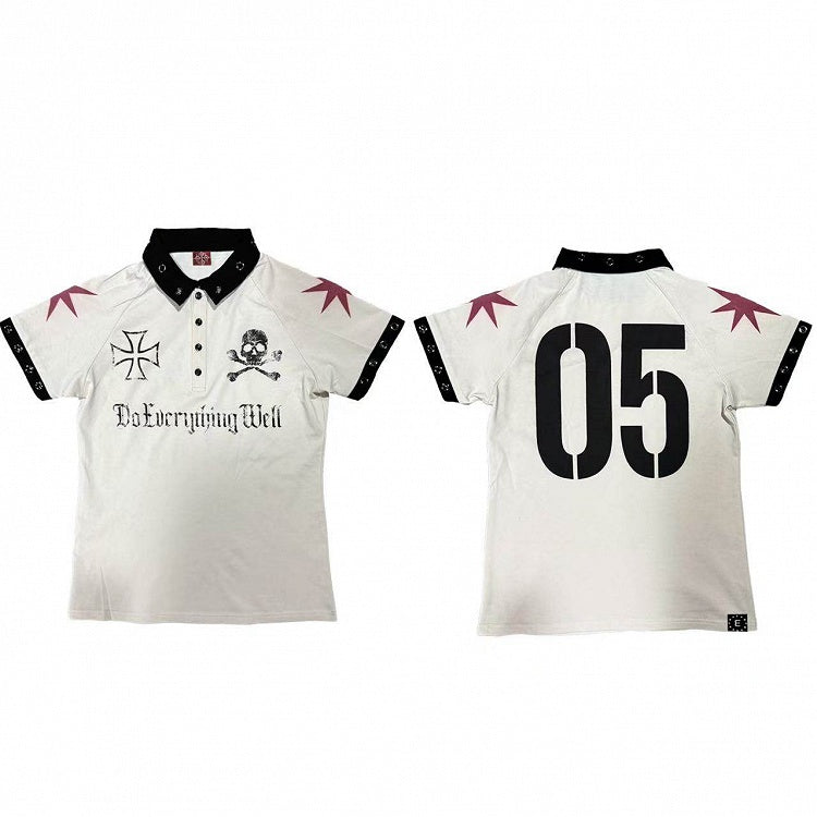 Apricot Jersey Polo Shirt with Skull Print - DETW OnLine