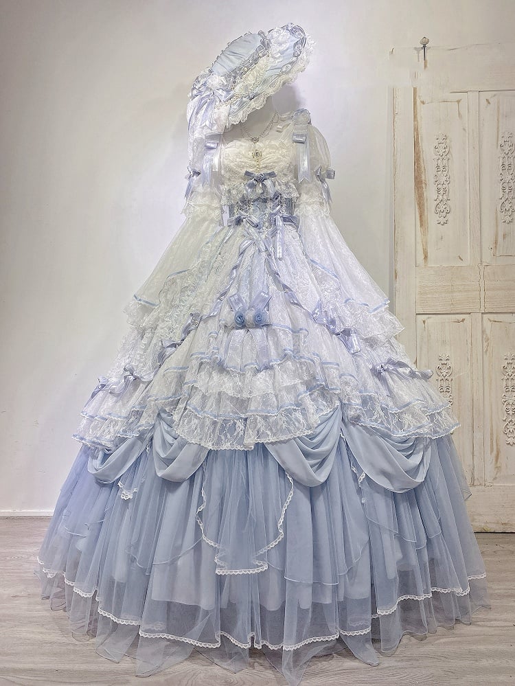 Dress Hime Floral One Corset Lolita Gorgeous Hanayome Bowknot Blue Piece