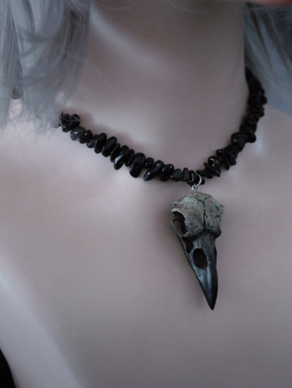 Pendant Bone Beaded Necklace Black Bird
