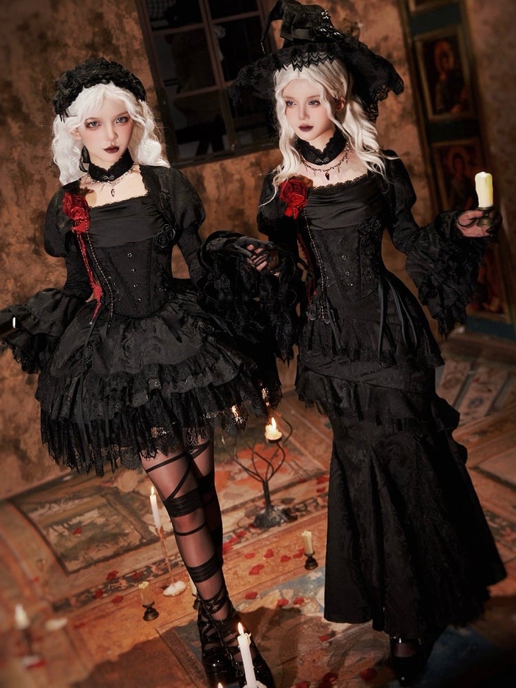 Black Gothic Vampire Lolita Layered Ruffle Bell Cuffs Long Sleeves ...