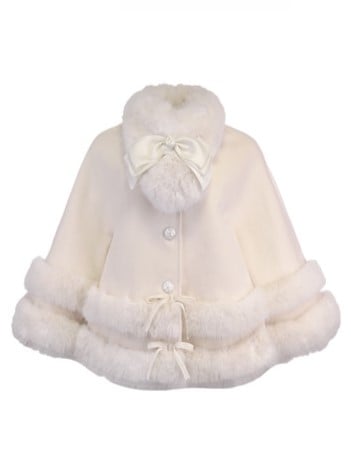 Umhang aus Kunstfleece, weiß, mit pelzbesetzten Schleifenakzenten, cremefarben