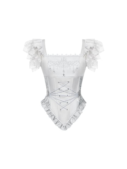 Silver Candelabra Corset Swan Boned Top Embroidery Waist