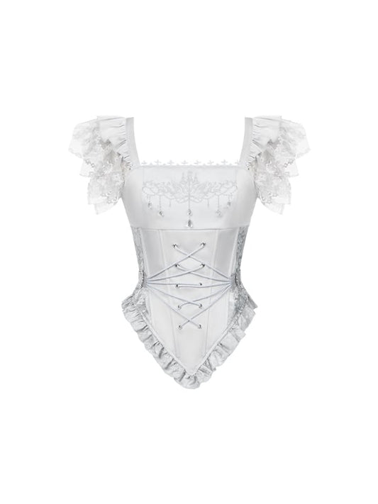 Silver Candelabra Corset Swan Boned Top Embroidery Waist