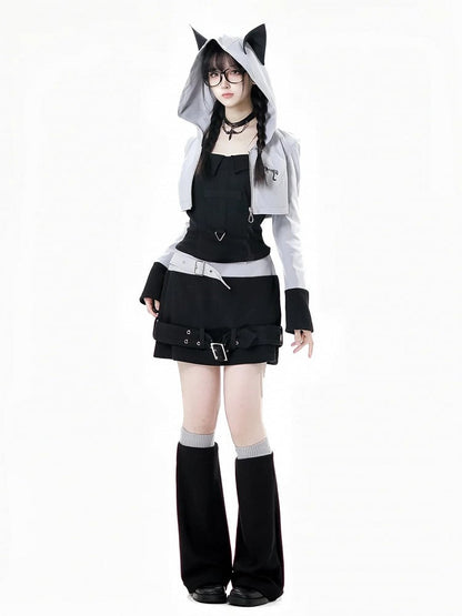 Colorblock Design 45CM Gray Knitted Leg Warmers and Black