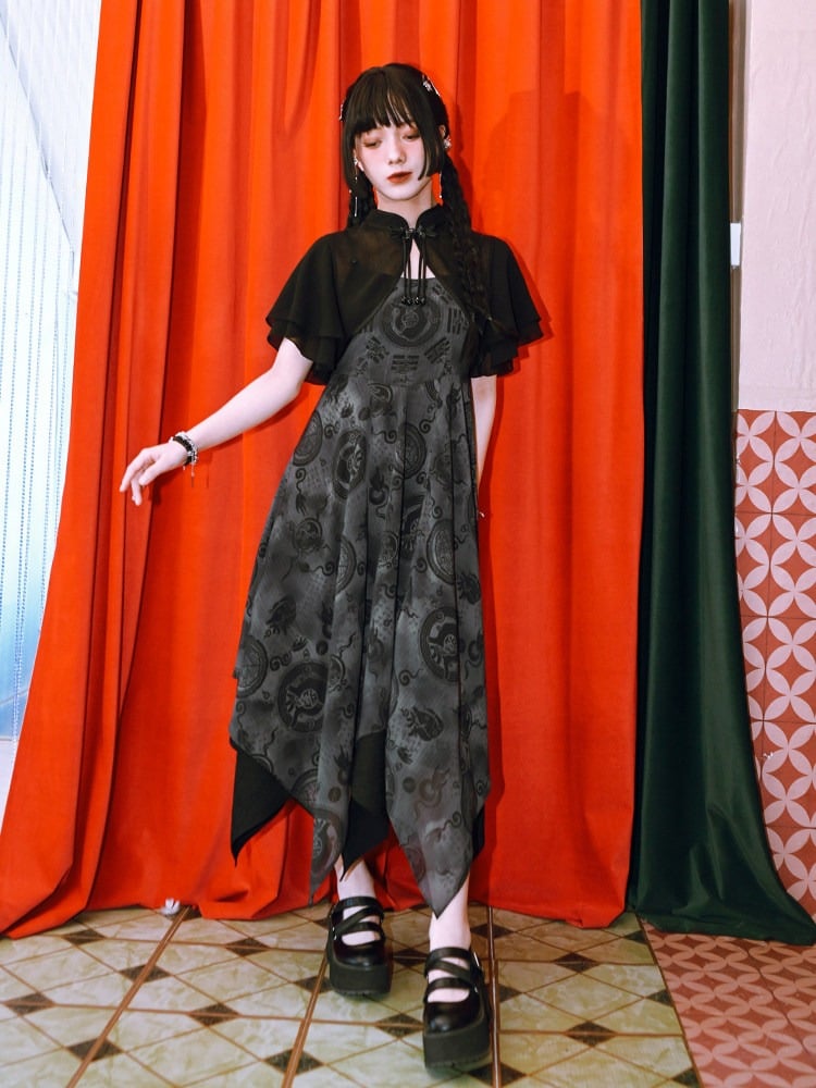 Chinese Gothic Black Cropped Top with Frog Buttons - Quirky Hut