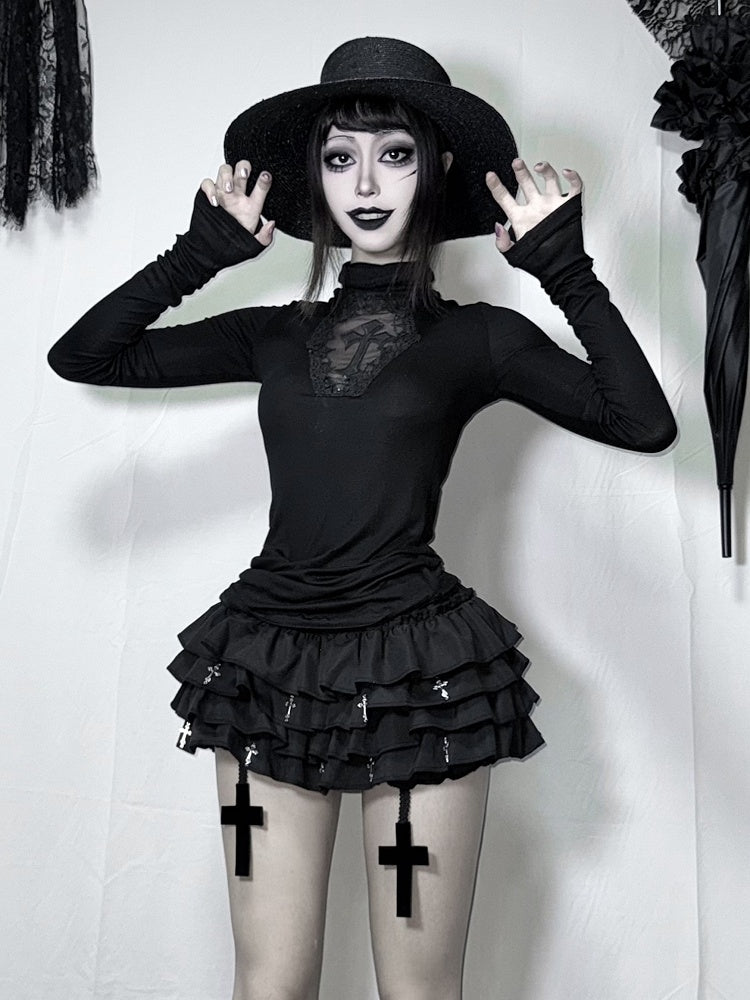 Charms Cross Tiered Built-in Black with Bloomers Mini Skort Gothic