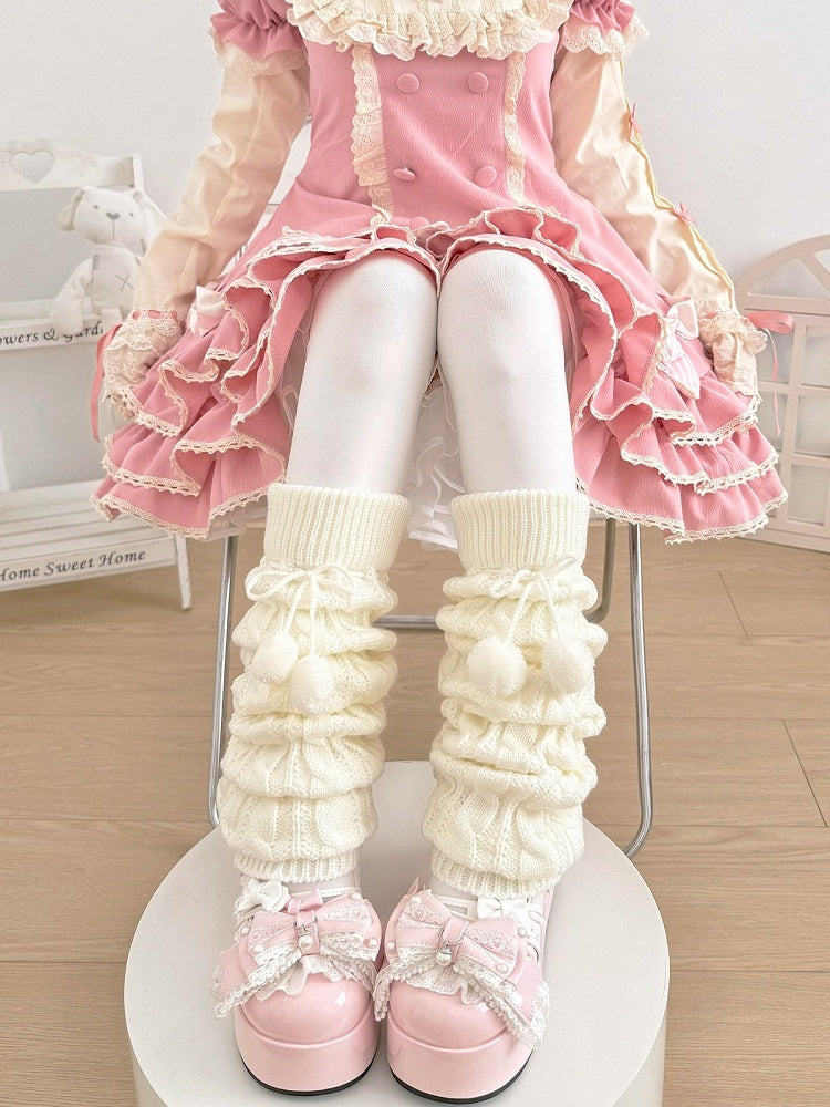 Knit Warmers Styles Cable Bow 2 - Leg Strawberry