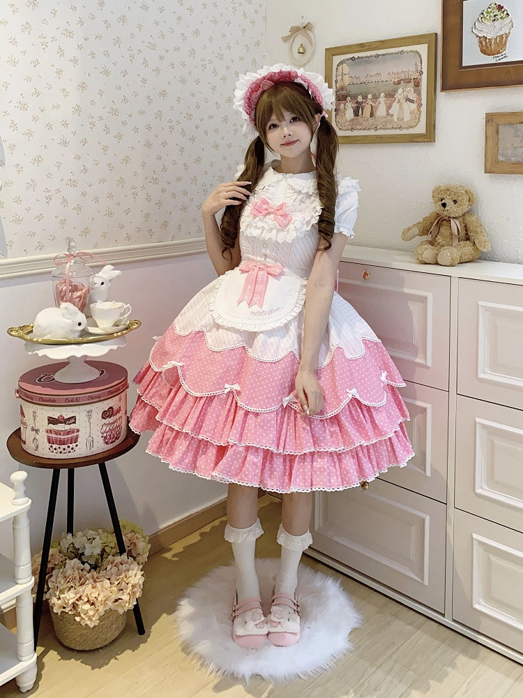 ロリータ オールドスクール パターン ドット ピンク ポルカ ストライプ ジャンパー ドレス スカート