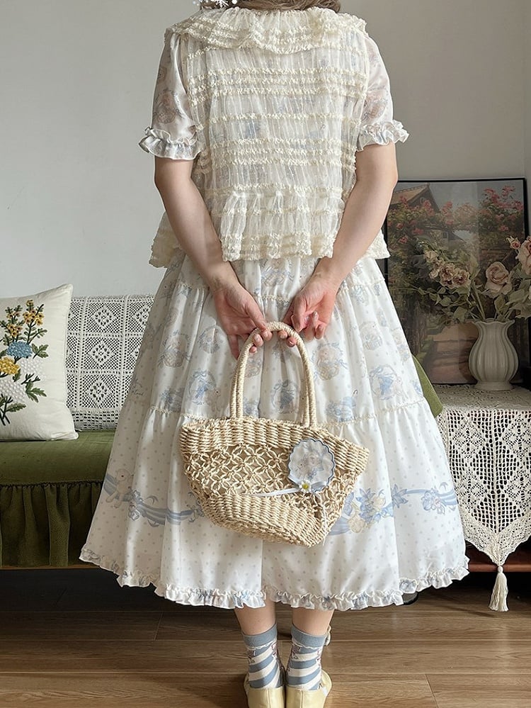 Beige Open Placket Dotted Tulle Top - Miss Point