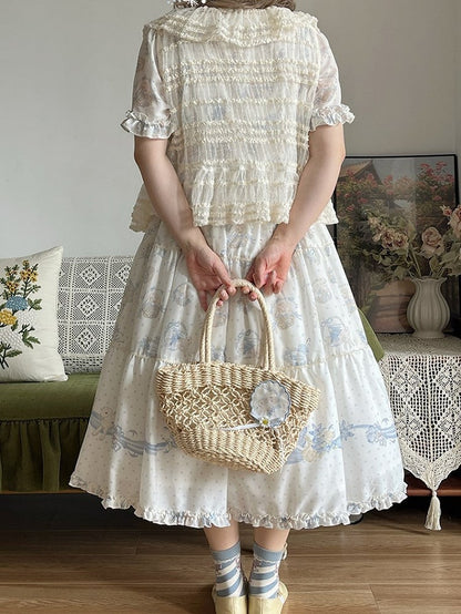 Beige Open Placket Dotted Tulle Top - Miss Point