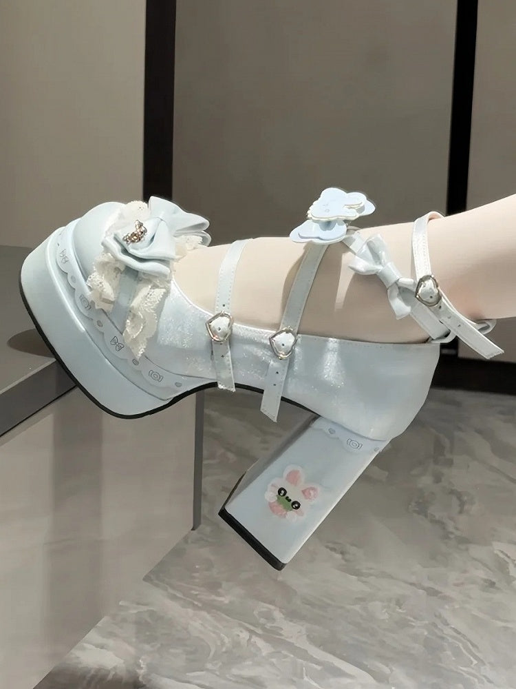 Block in Decor Platform with Sweet Satin Heels Bow Blue High