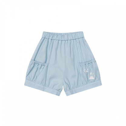 Elastic Waist Shorts Paw Embroidery Pink/Blue/Black Kitty