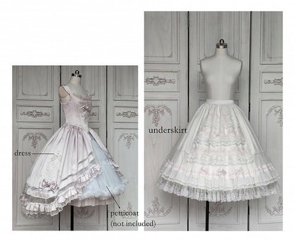ロゼット ライトピンク エレガント ウェディング 花嫁 ロリータ ジャンパースカート + アンダースカート