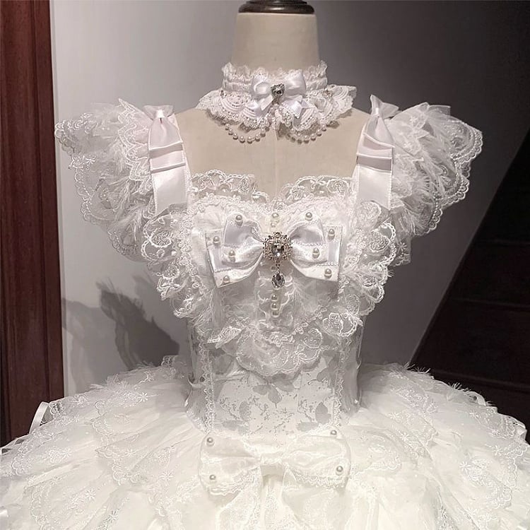 Bodice White Dress Tiered Butterfly Hime Hanayome Fabric Angel Skirt Lolita