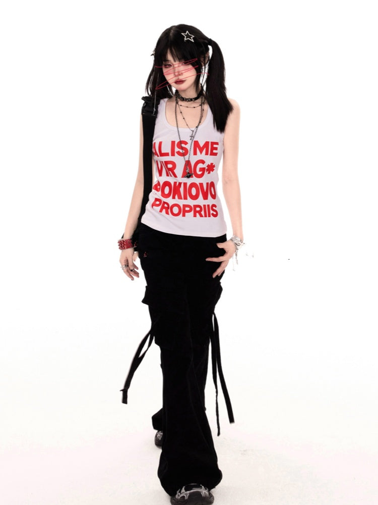 ブラック ローライズ スリムフィット フレア カーゴパンツ