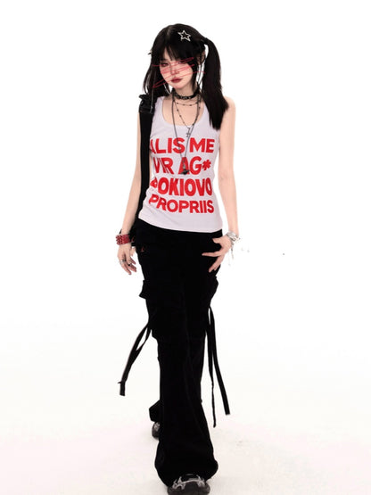 ブラック ローライズ スリムフィット フレア カーゴパンツ