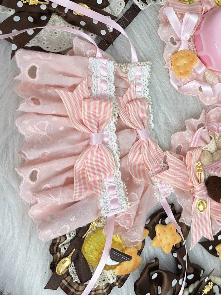 Pink/Brown Lace Bow Cuffs Wrist