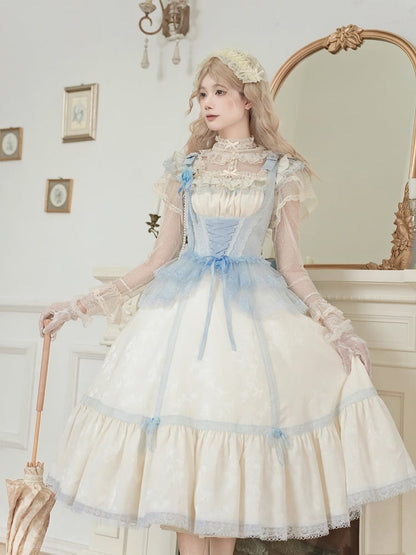 Neckline Blue Waist Full and Beige Lolita Versatile Fit JSK Set Light Slim