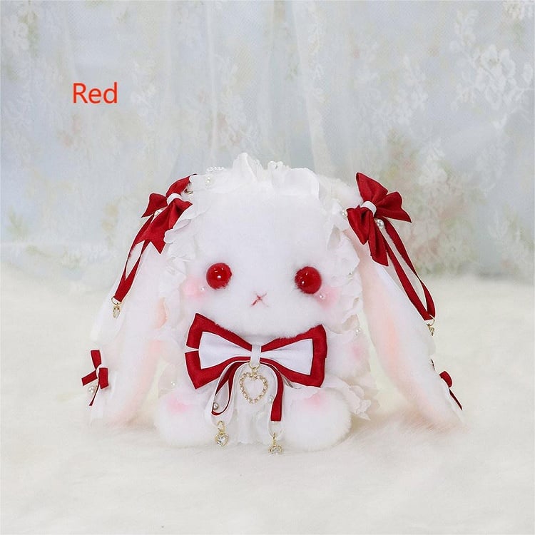 Bunny Bag 6 Heart Colors Decorated Plush Tassel Strap White Macaron with Convertible