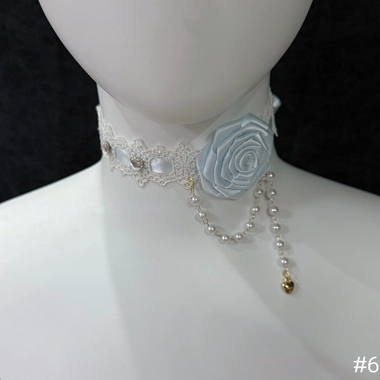 Floral Headpieces KC Set - Four-Color Necklace Lace Hime Chokers Lolita Bow