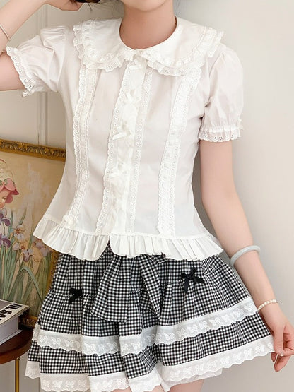 White Lace Peter Pan Collar Lolita Blouse - Lan Jian Chuan