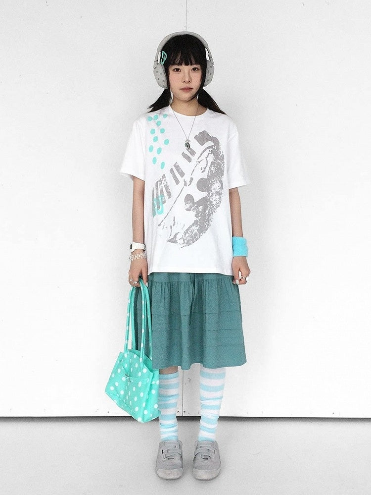 White Crew Neck Tee with Distressed Print - innomoood