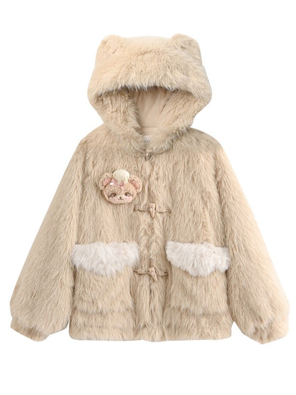 Brown Bear Cozy with Jacket Closure Hooded Toggle Light Plush Teddy
