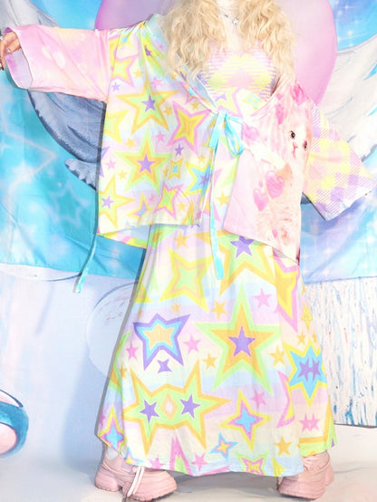 Sonnenschutz Herz Buntes Top Druckmuster Stern Katze und Y2K Plaid