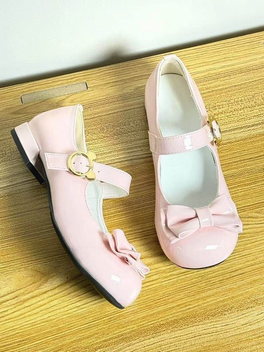 Lolita in Buckle Low-heel Shoes Bear Sweet Accents with Pink 2cm Bow Themed