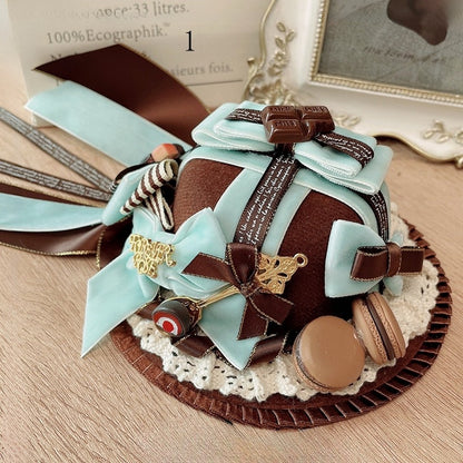 Sweet Lolita Chocolate Decorated Bowknot Details Lace Trim Mini Hat