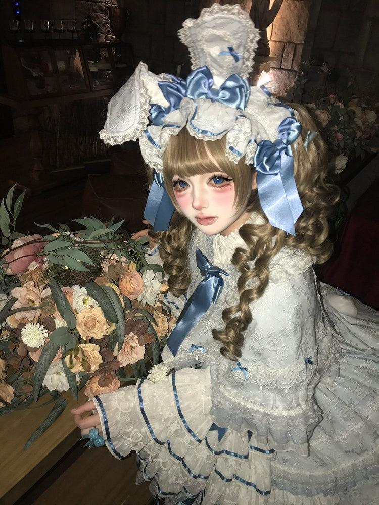 Blue Hanayome Lolita Layered Hime JSK Dress with Bow Accents - Starry Messenger