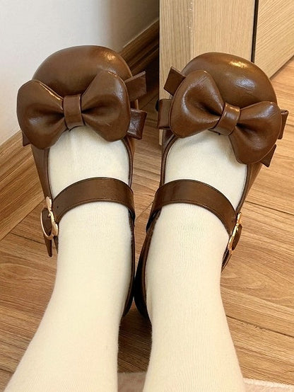 Sweet Lolita Brown Low-heel Mary Jane Shoes with Round Toe & Snap Design