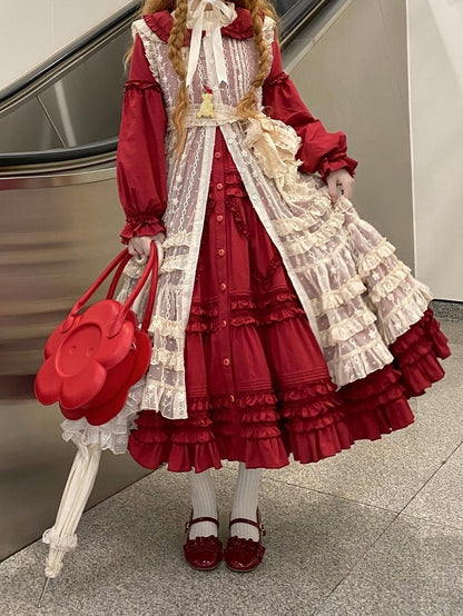 with Beige Floral Ruffled Pattern Lolita Bunny Overdress Hood Ear