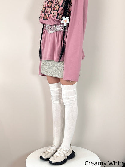 Knee 6 Over Stripe Colors Stockings Pattern Vertical