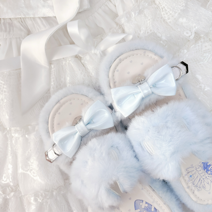 Pantoufles Cat Light Jirai Design : avec broderie bleue en peluche Kei