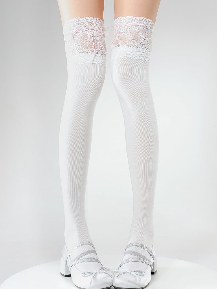 Lace Cuff Straps Stockings Colors 4 with White Bow