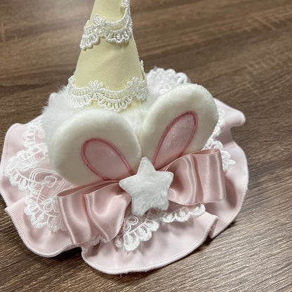 Hat / Pink Mini Bunny Blue Ears Plush and Yellow Ice Cream