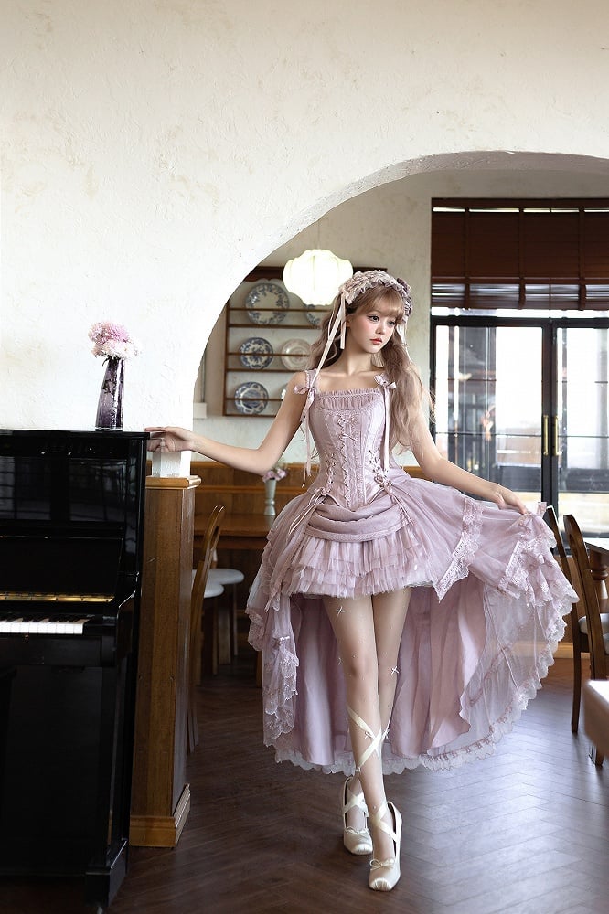 Tulle Corset Boned Layered Purple Classic + Skirt Top Lolita High-low Dusty