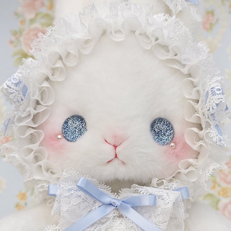 White Bag Bunny Bowknot Standing-eared Accents Convertible Strap with Blue