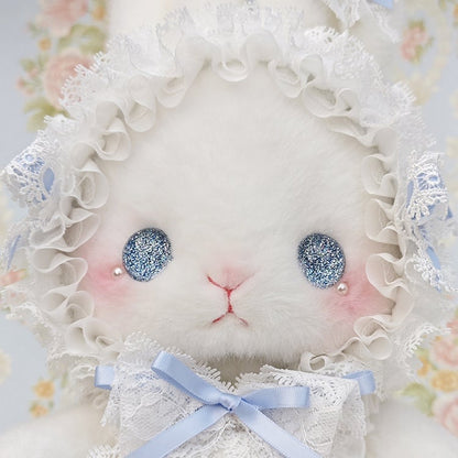 White Bag Bunny Bowknot Standing-eared Accents Convertible Strap with Blue